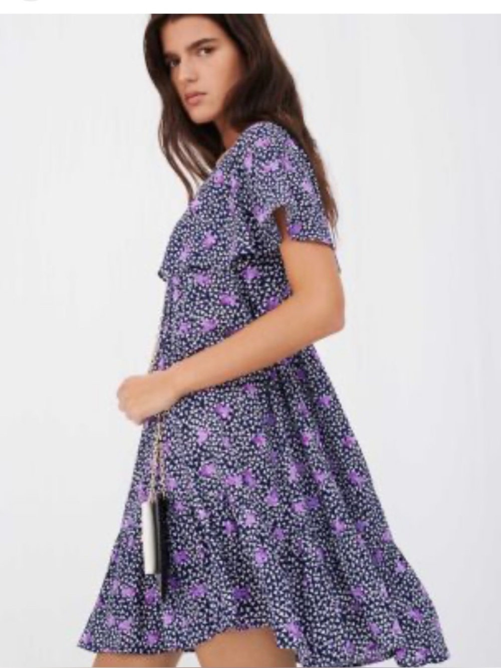 Maje Black Dress with Purple Floral Print